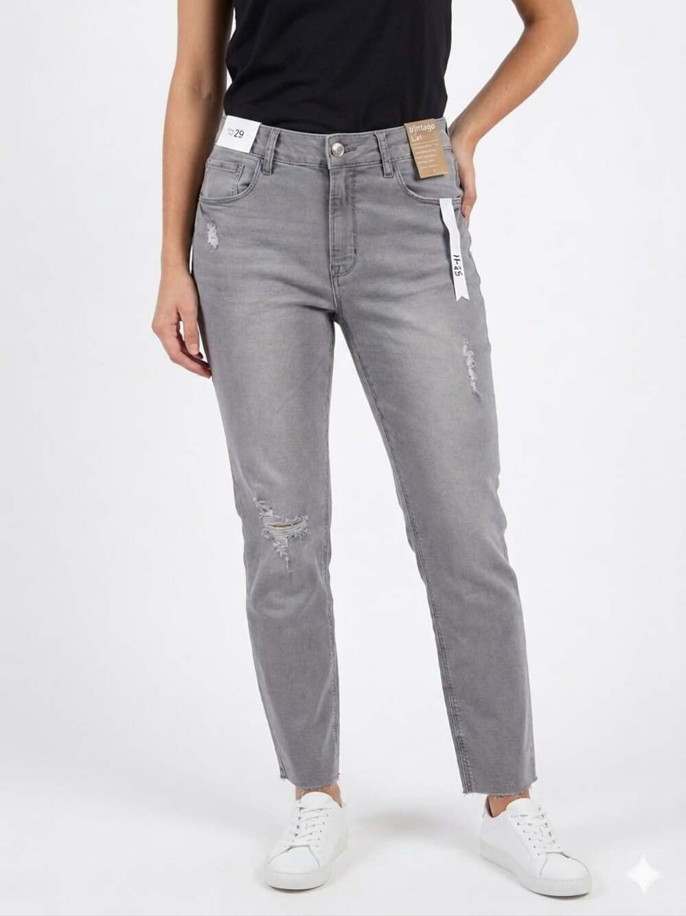 Kensie Jeans The Slim Straight High Rise Gray Distressed Raw Hem Size 8/29